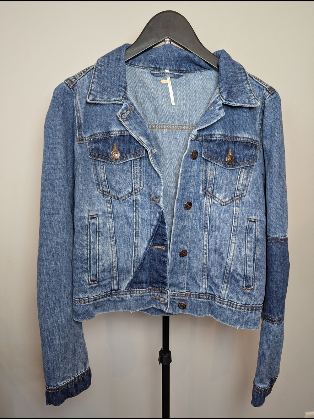 Free People Women's Size S Rumors Seamed Denim Indigo Acid Wash Blue Jacket